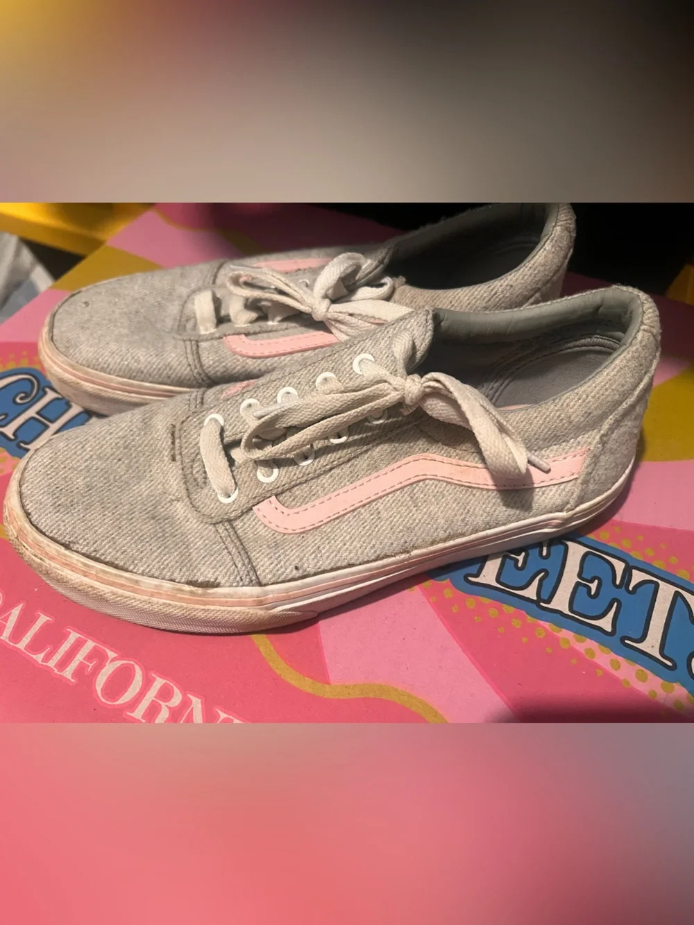 Vans Kids Gray Canvas Sneakers with Pink Side Stripe